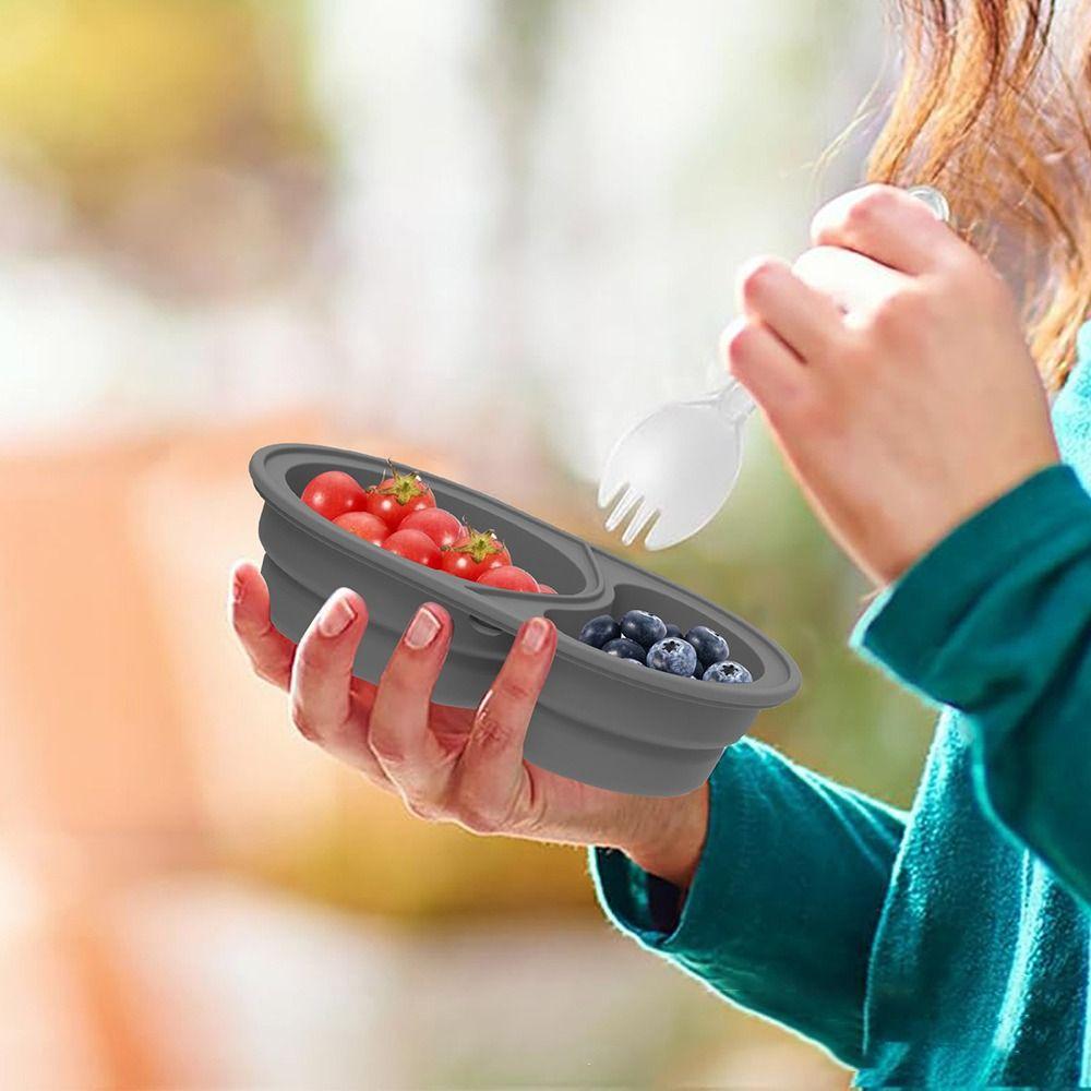 Silicone Snack Containers with Lids Foldable Double Compartment Snackle Box Containers Reusable Sauce Seasoning Containers
