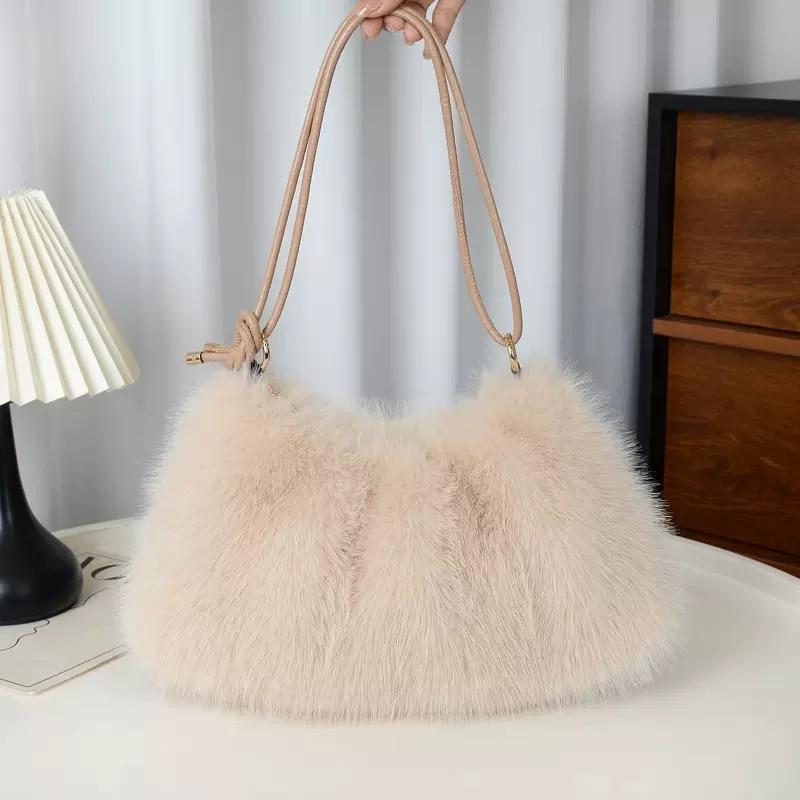 MAXI FAUX FUR BAG, Fuzzy Fur Fluffy Large Handbag, Women's Fashionable Tote Bag, Elegant Ladies Luxury Designer Shoulder Bags