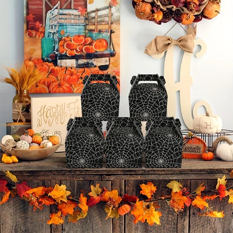 WTEMPO Halloween Gift Boxes with Spider Web Design DIY Small Treats Halloween Gift Boxes Spider Web Pattern Durable Gift Boxes Halloween Decorations