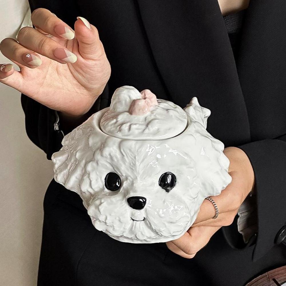 3D Cute Cloud Puppy Ceramic Mug With Handle And Lid Cartoon Dog Shaped Porcelain Coffee Cup 530ML
