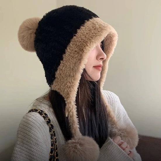 Gestrickte Mütze Einfarbig Plüschball Elastische Konstruktion Atmungsaktive Mütze Outdoor-Abenteuer Radfahren Winddichte Mütze