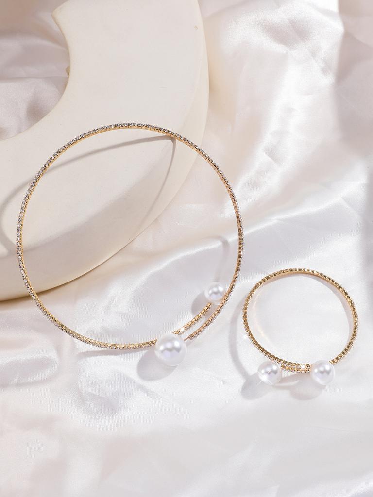 Fashion Diamond Inlaid Water Droplet Necklace Bracelet Two-piece Set