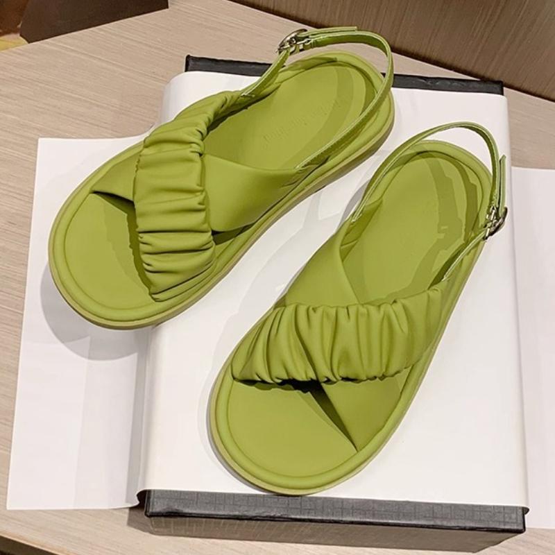 Fashion Comfort Soft-sole Flat Sandals Women Fashion Cross Tied Buckle Concise Designer Shoes Summer Sexy Open Toe Back Strap Beach Shoe