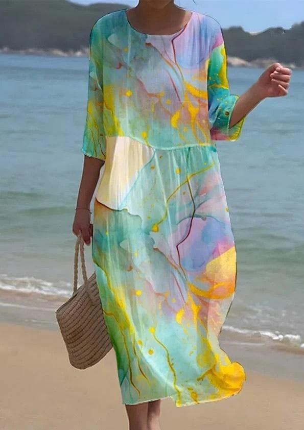 European and American New Large-size Dress Women's Clothing Seaside Vacation Printed Loose Long Dress