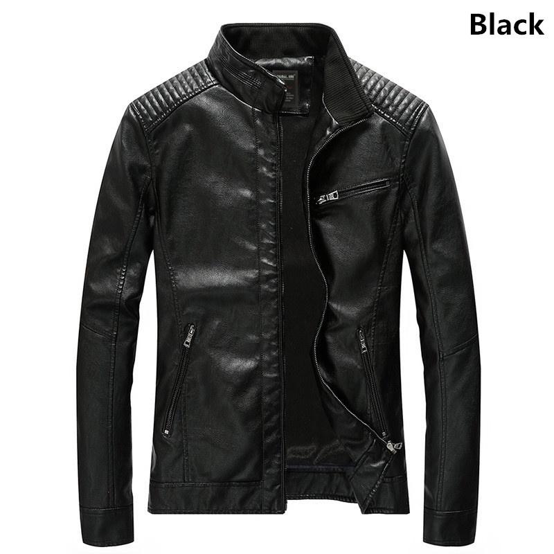 Casual Men Spring and Autumn Leather Jacket Washed Slim Leather Jacket Motorcycle Leather Jacket PU Leather Jackets for Men Slim Zip Jacket