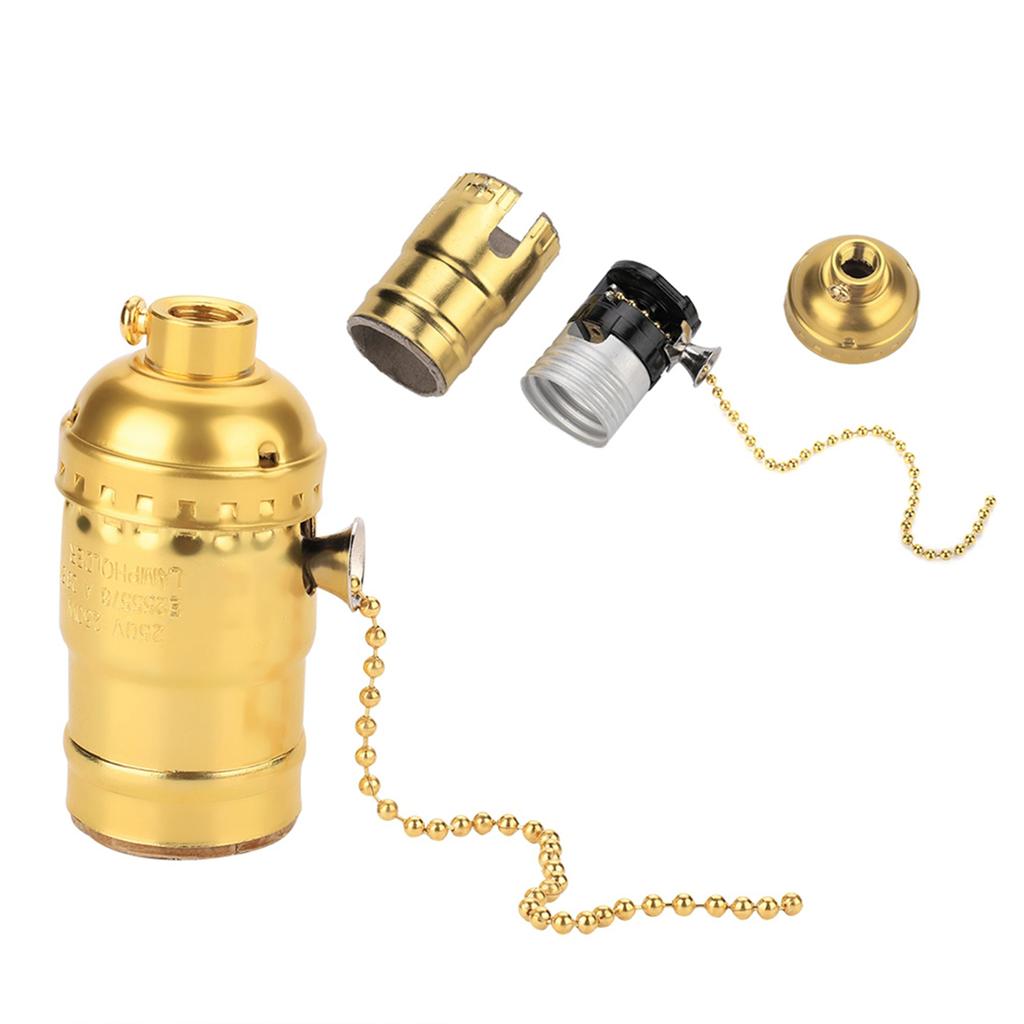 E27 Aluminum Vintage Light Socket with Pull Chain Desk Table Lamp Lighting Holder Screw Base