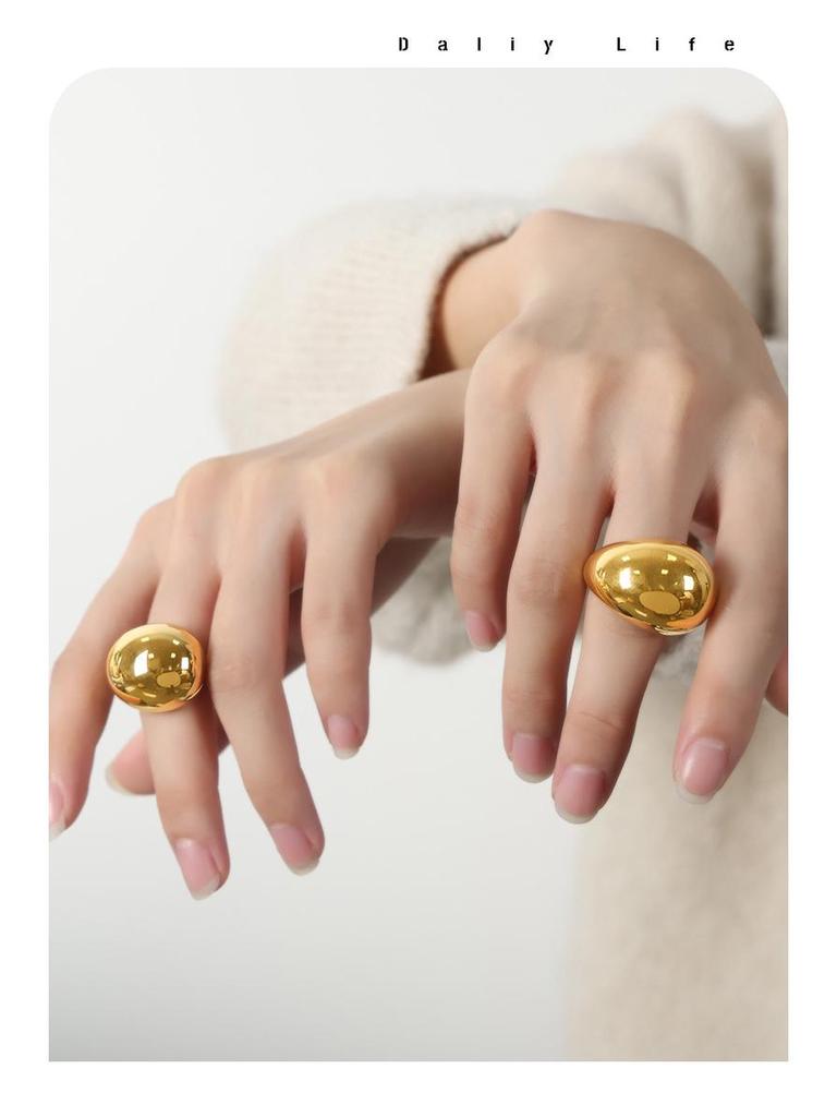 Inel Geometric European și American din Oțel Titan Neregulat Placat cu Aur