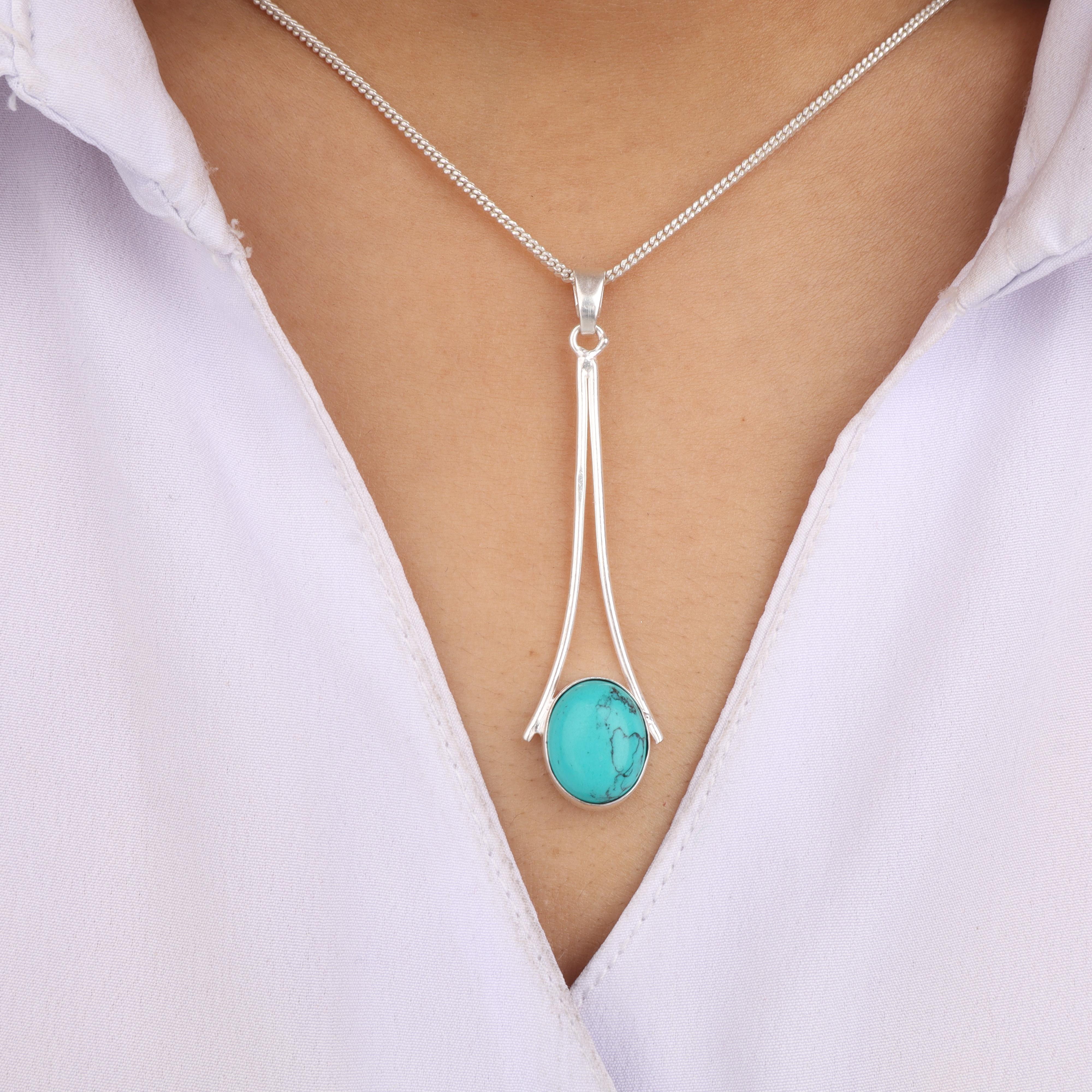 Бирюзовый Магнезит Драгоценный Камень 925 Пробы Стерлингового Серебра Ручной Работы Ювелирное Изделие Красивый Кулон 1,79  Для Женщин PP-69-41