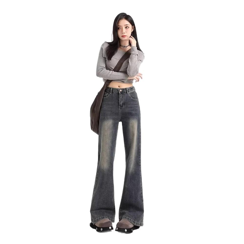 Summer 2025 Women s High-Waisted Micro-Flare Jeans – Elastic, Slimming, Flattering, Floor-Length Pants 4XL