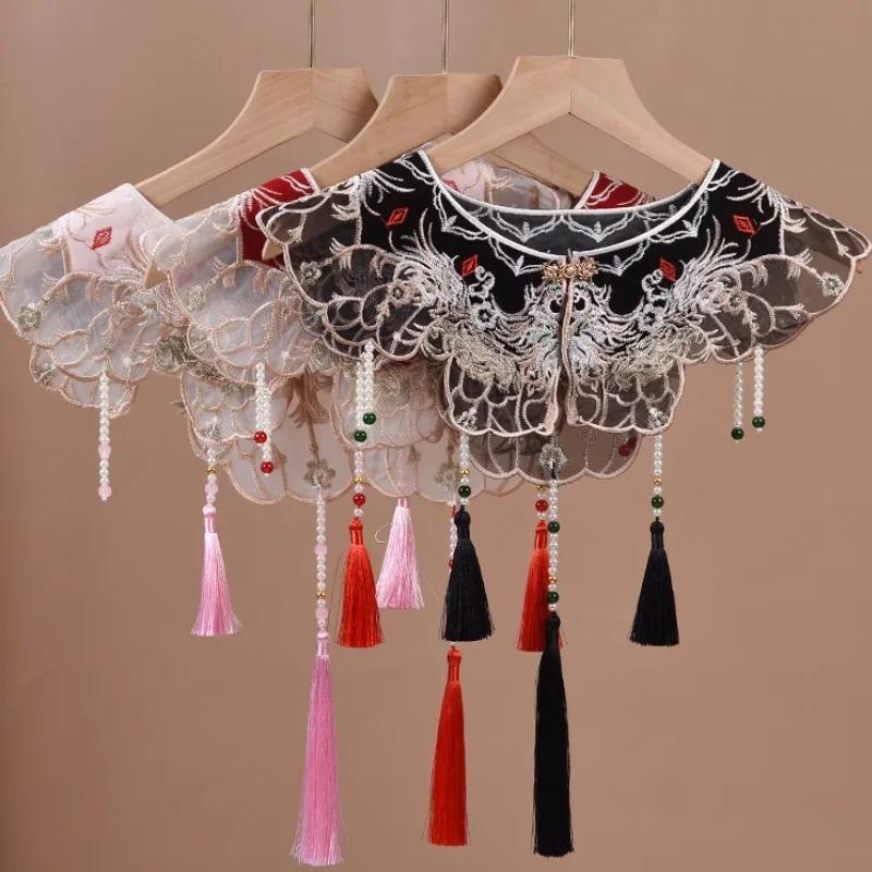 Chinese Ancient Style Embroidered Fake Collar Tassel Pendant Shawl