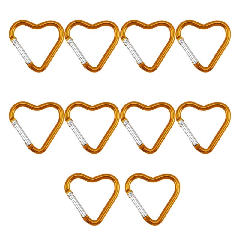 Pack of 10 Heart Shaped Metal Carabiner Keychain Accessory Portable for Outdoor Climbing and Camping Keyring Hook