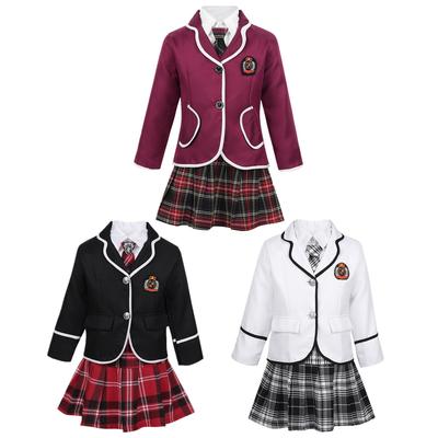 4-teiliges Schuluniform-Outfit für Mädchen, inspiriert von japanischem Anime, mit langärmeligem Mantel, Hemd, Krawatte und Minirock