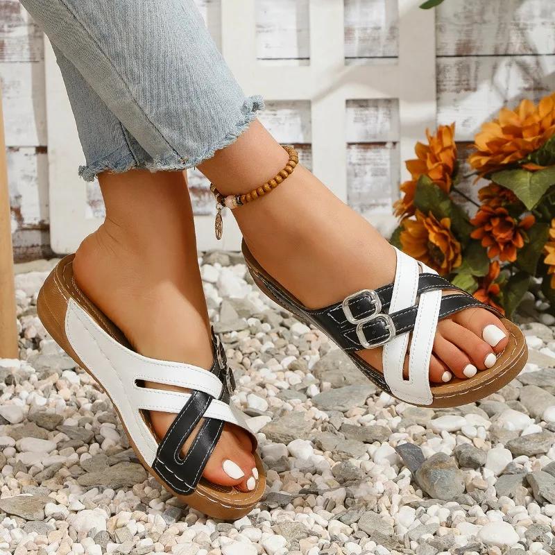 Fashion Shoes for Women 2025 New Plus Size Wedge Women's Sandals Summer Mixed Colors Sandals Women Anti-slip Leather Casual Shoes Ladies