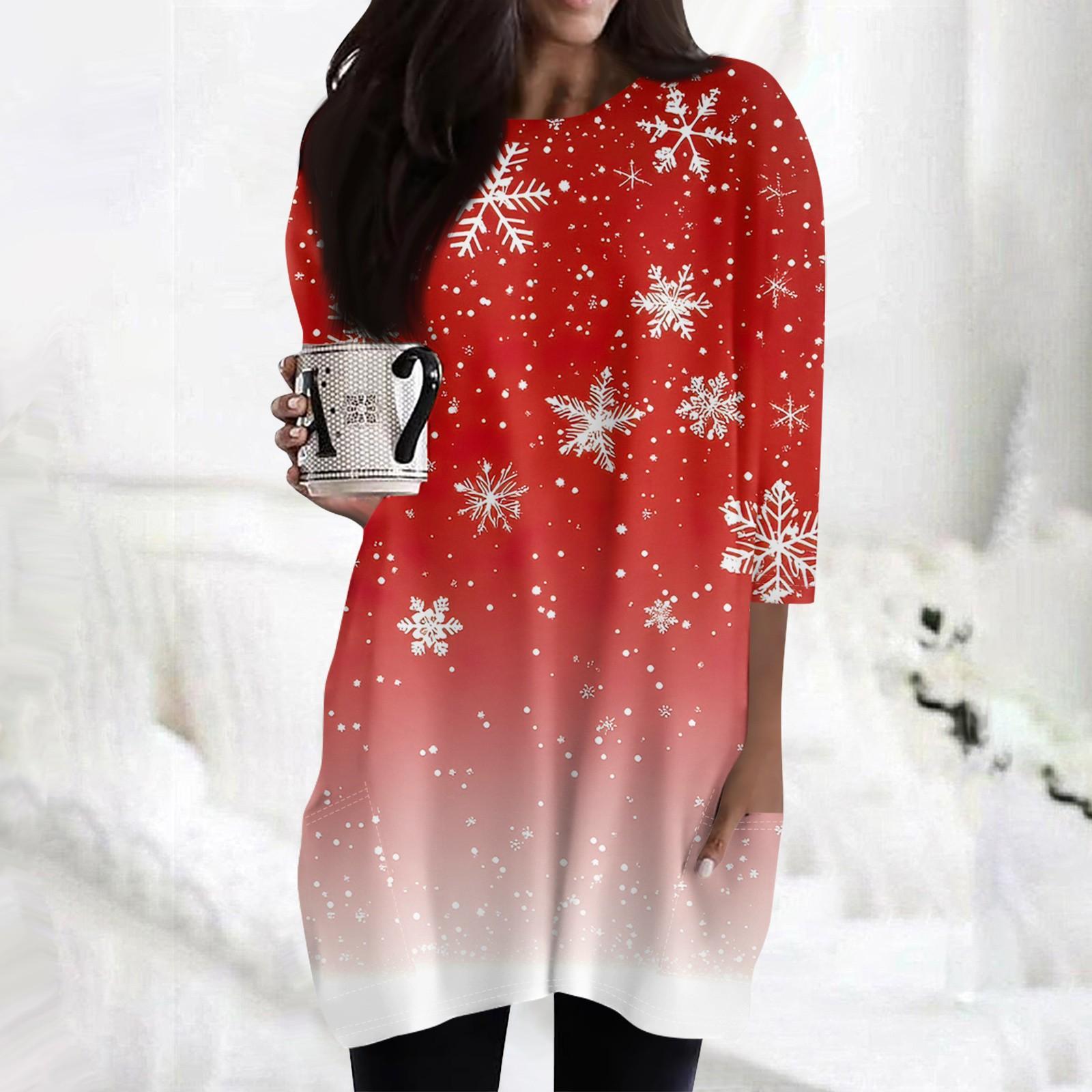 

Женские повседневные рубашки с рукавами 3/4, модные рождественские принты, туники, топы с карманами XL