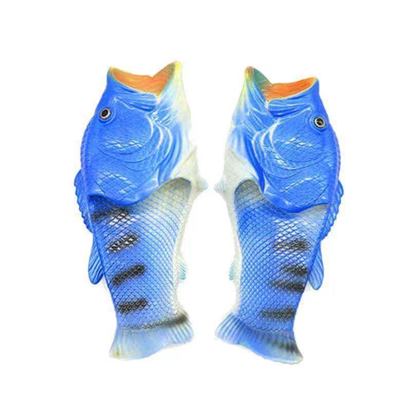Open Toe Funny Male's Footwear Women's Fish Slippers Outdoor Couples Family Cartoon Animal Flip flops Plus Size 46 47 Man Shoes