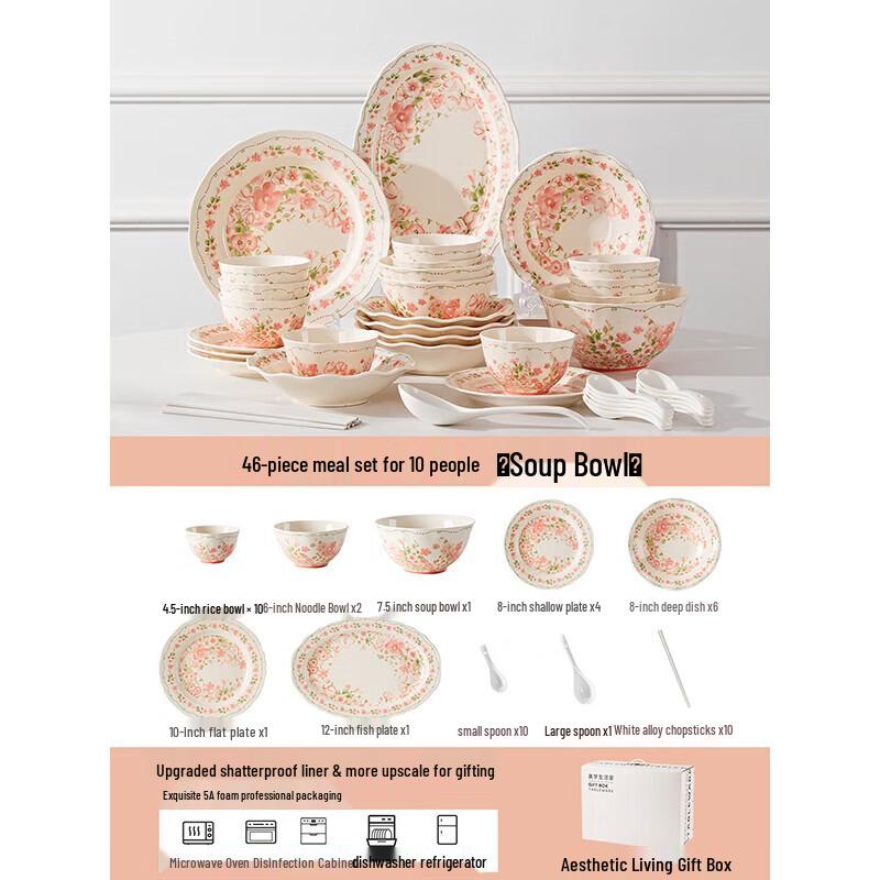 46-Piece Flourishing Bloom Ceramic Dinnerware Set