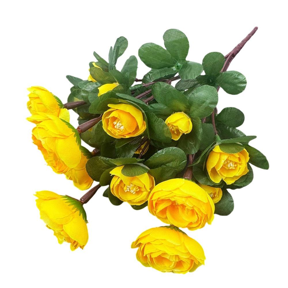 Multicolor Small Camellia Artifical Flower Silk Petals Floral Arrangement Decorative Flower Green Leaves Photo Props