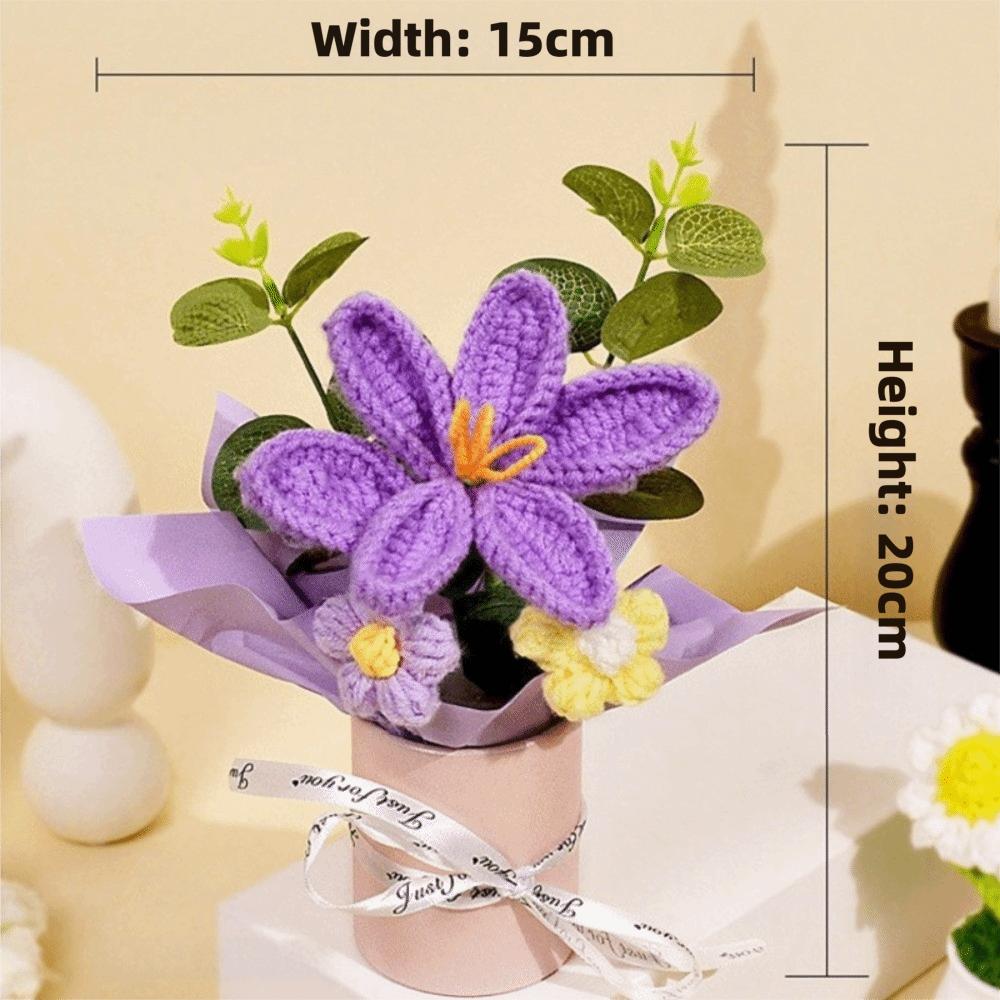Gewebte Tulpe Handgehäkelte Blumensträuße Handgefertigter Umarmungs-Eimer Gestrickter Tulpenblumenstrauß Einzigartiges Künstliche Blumen Geschenk
