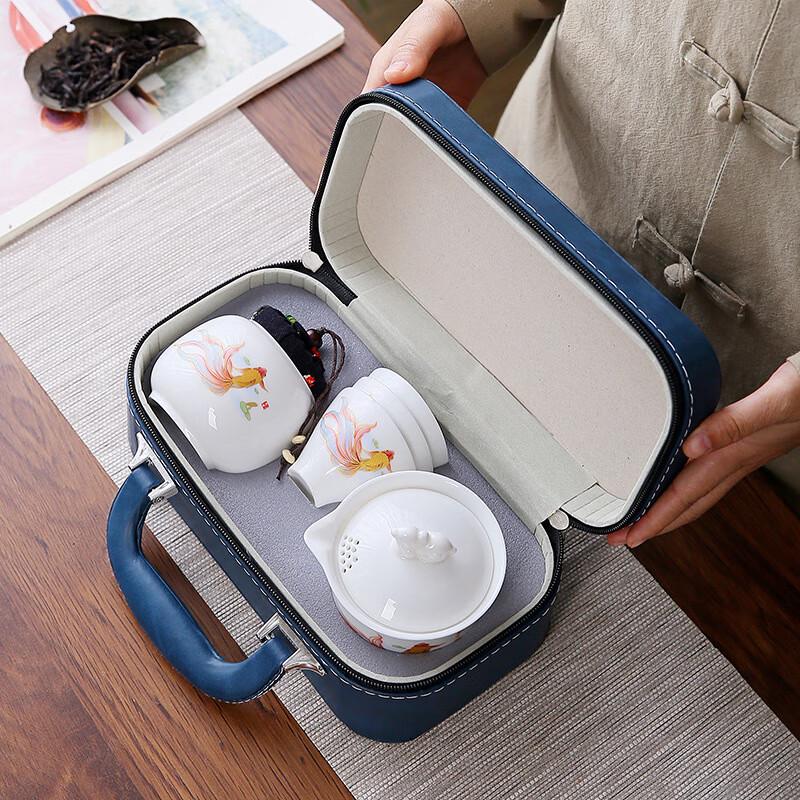 Shangqi Suet Jade White Porcelain Travel Tea Set