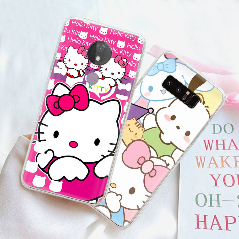 JZ23 Hello Kitty Transparent Case for Samsung A04 A14 A23 M33 M53 Realme 10 9 C35 C55 VIVO Y02 X80 Infinix Hot 30 Note 11 Tecno Spark 8P Pro