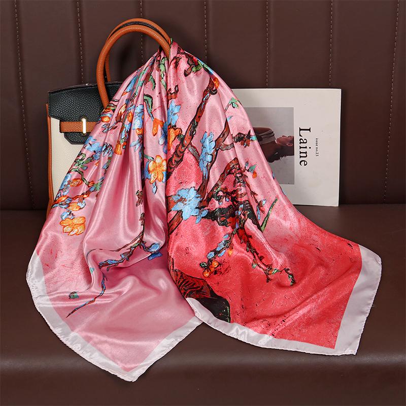 Satin Square Scarf Women Paisley Hijab Elegant  Print Silk Neckerchief Shawl Wraps Headband Handle Hair Accessories Bandana