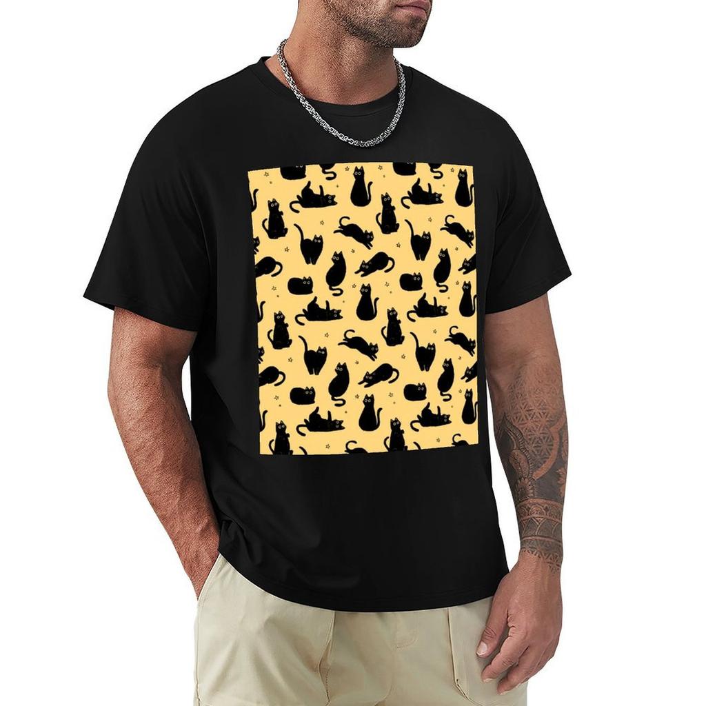 black cat pattern T-Shirt Big and Tall Basic Tee Shirt