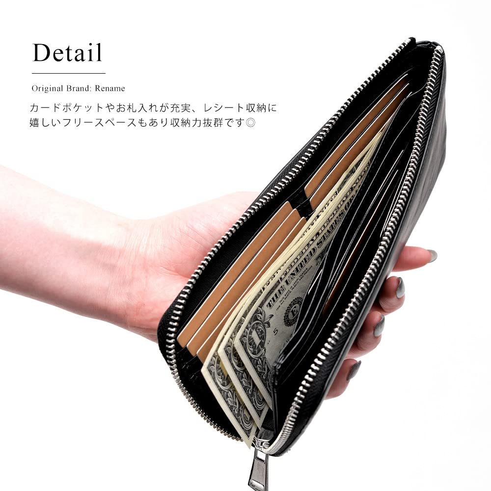 [Rename] Genuine Leather L-Zip Long Wallet, Easy to Use, Large Capacity, Cute, Thin, Dark Gray