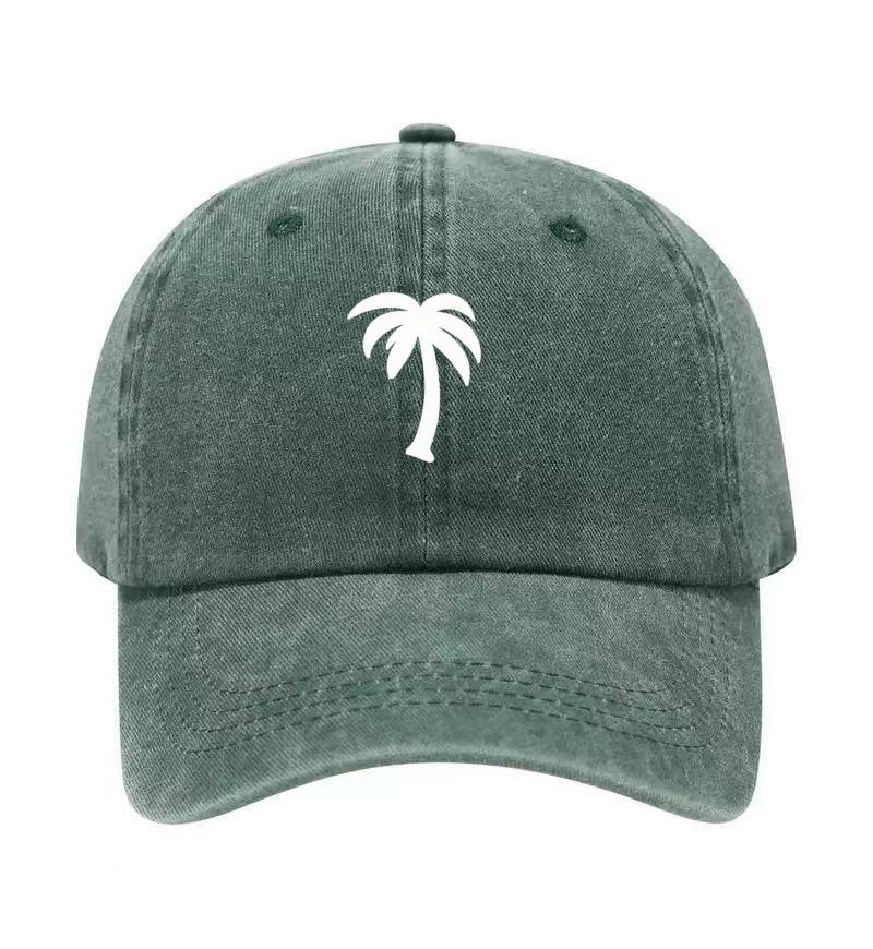 Palm Tree Printed Washed Cotton Adjustable Baseball Cap Classic Snapback Dad Hat Breathable Hat Golf Fishing Outdoor Sun Cap