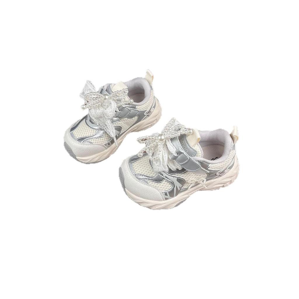 Girls' Lightweight Rhinestone Bow Sneakers - 2026 Spring/Autumn Fashion Sports Shoes