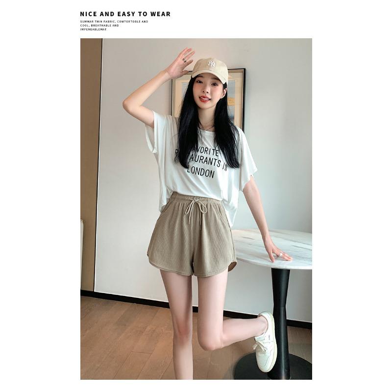 Letnie Cienkie Szorty Fitness do Biegania Damskie Luźne Casualowe Duży Rozmiar Szerokie Nogawki Spodnie z Wysokim Stanem w Linię A Sportowe Szorty Hot Pants