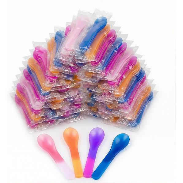 28 Pack Color Changing Ice Cream Spoons, 5.15 Inch Break-Resistant Plastic Spoons, Individually Wrapped - Captivating Temperature Sensitive Utensils 28 Pack