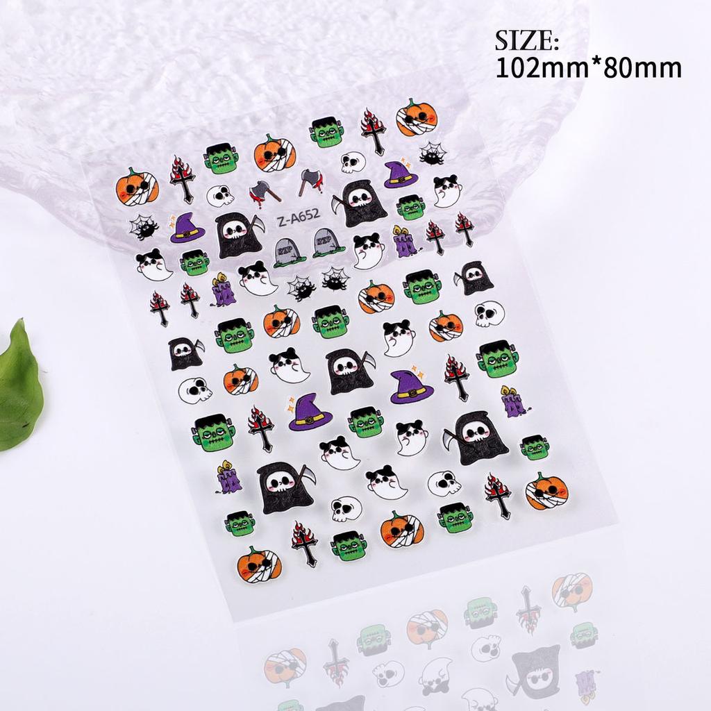 5D Geprägter Nail Art Sticker Halloween Cartoon Spinnennetz Geist Kürbislaterne Nagel Klebeaufkleber
