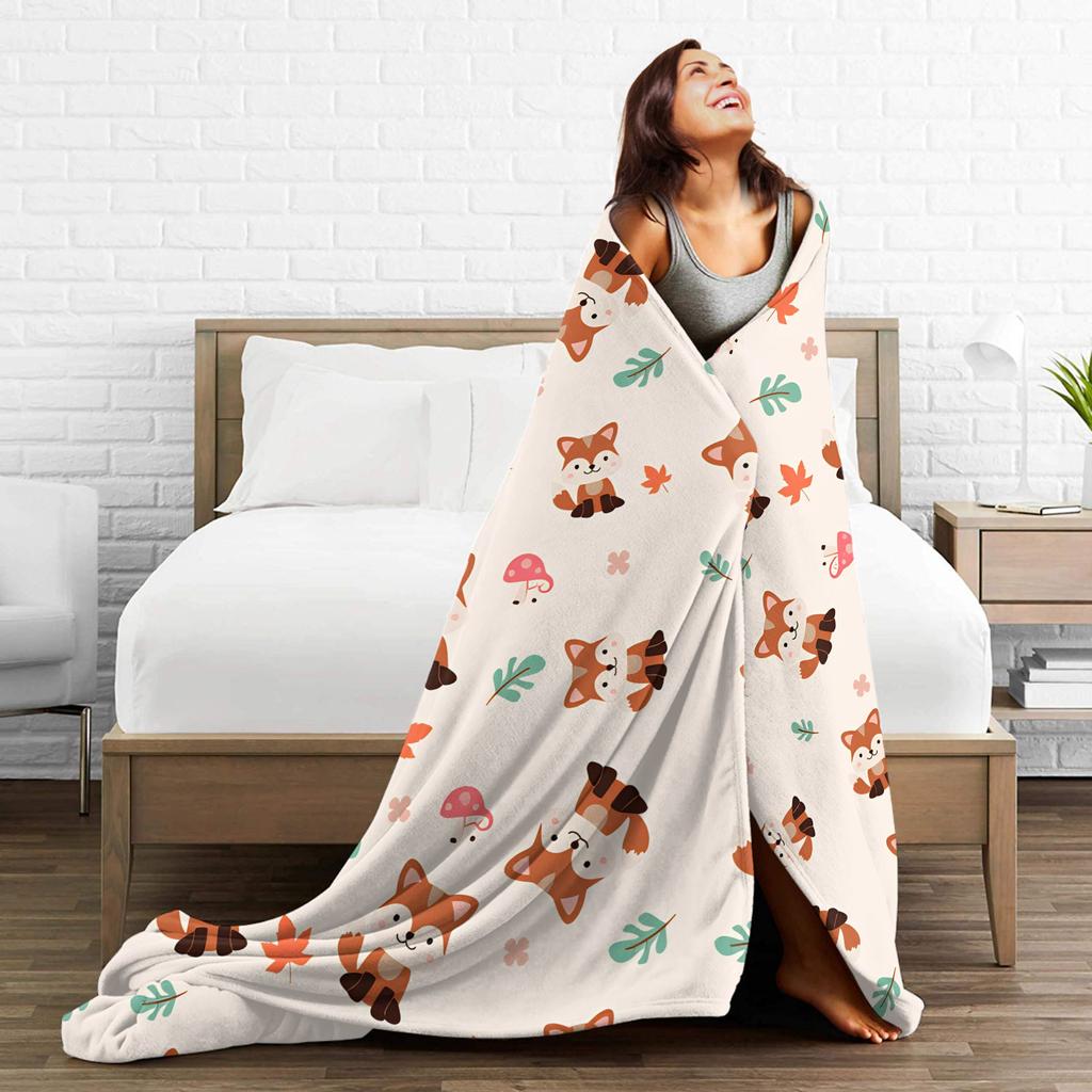 Cute Fox Blanket Super Soft  Throw Blanket Winter Adults Child Chair Sofa Bed Plane Travel Bedspread