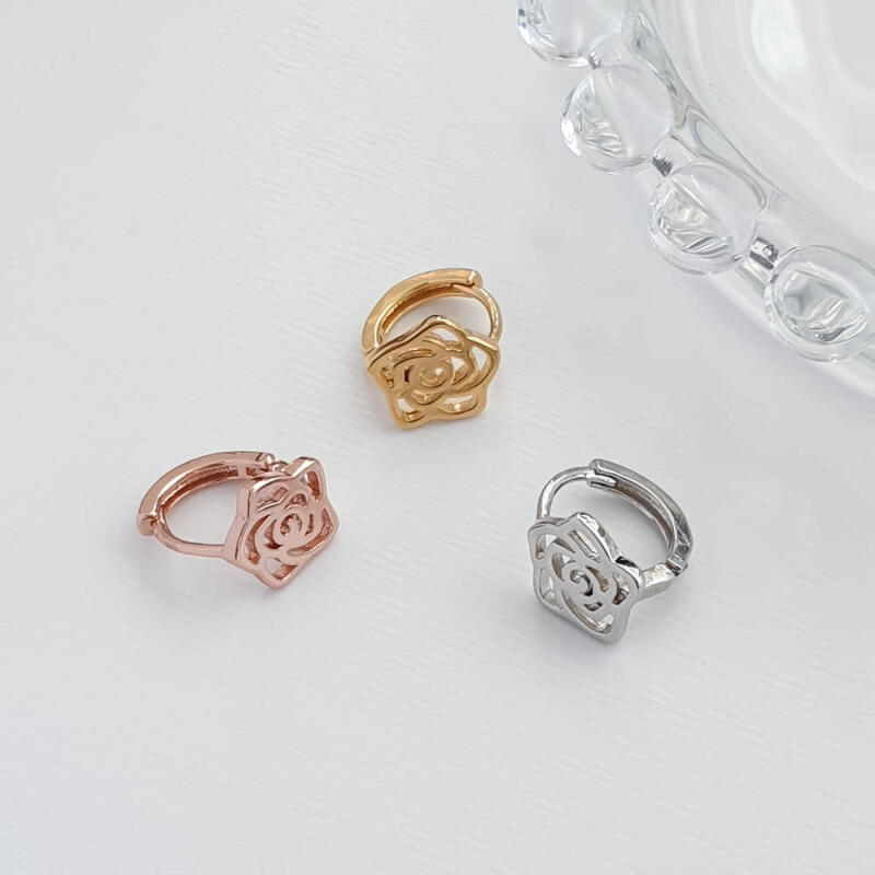 Simple Flower Line One-Touch Ring Nickel-Free Earrings (1 Pair)