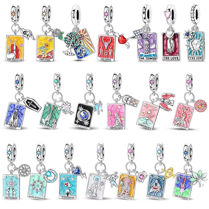 Tarot Wheel Card of Fortune Justice The Emperor Charms Beads Copper Dangle for Original Bracelet Pendant Jewelry