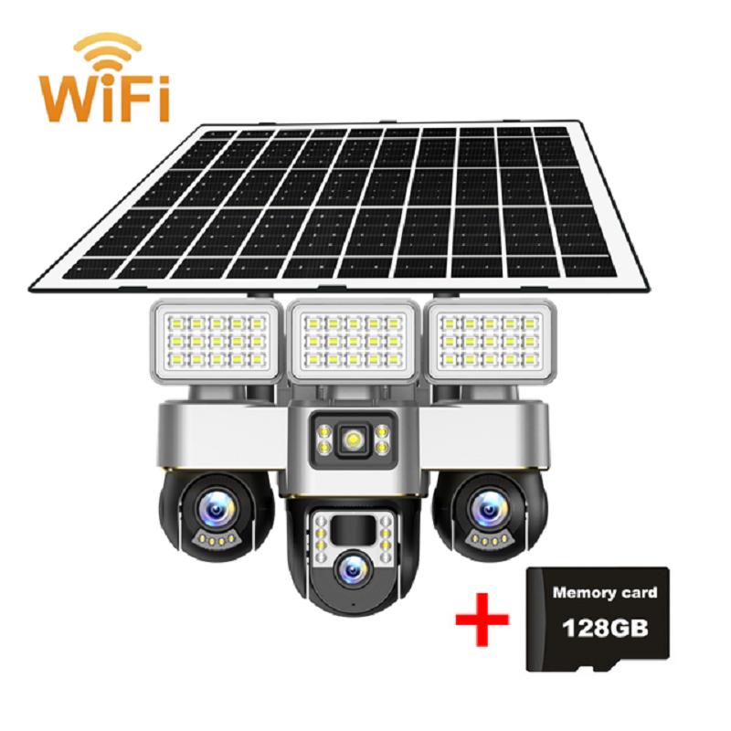 3-Lens Solar Camera, Outdoor Surveillance, WiFi, Floodlight Night Vision, Security Audio Camera, 16000mAh Battery CCTV