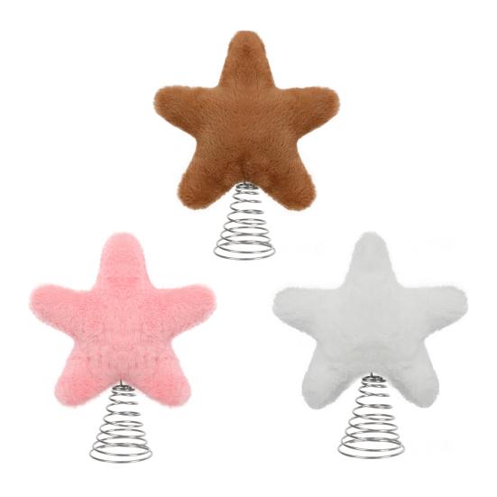 Christmas Tree Topper Plush Star Decoration Xmas Five-Pointed Star Tree Topper with Spring for Holiday Tree Decoration
