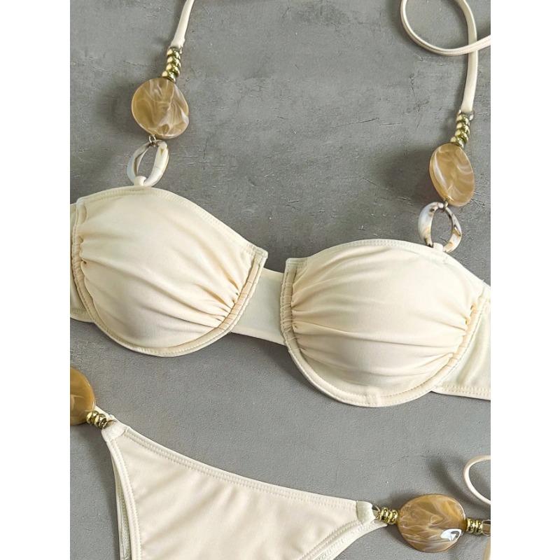 Damen S Sexy Neckholder Rückenfrei Unifarben Bikini-Set