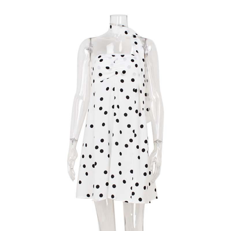 Neues Temperament Edles Schlauchoberteil Kleid Locker Mode Vielseitig Gepunkteter Rock mit Schal