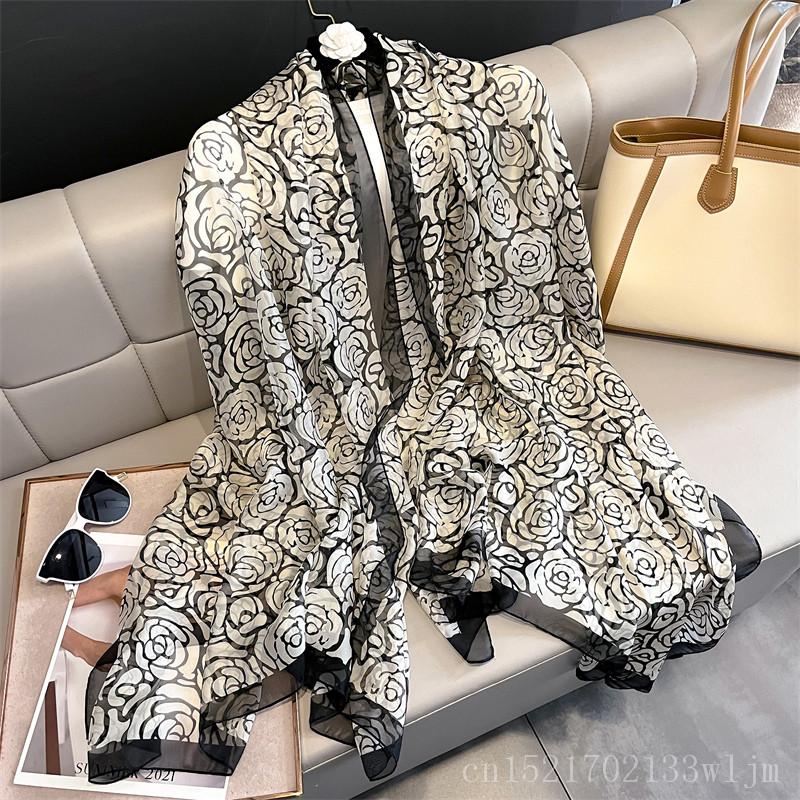 New Spring Large Female Summer Silk Thin Hijab Wraps Women Elegant Floral Scarf Shawl Pashmina Beach Stoles Bufanda Foulard