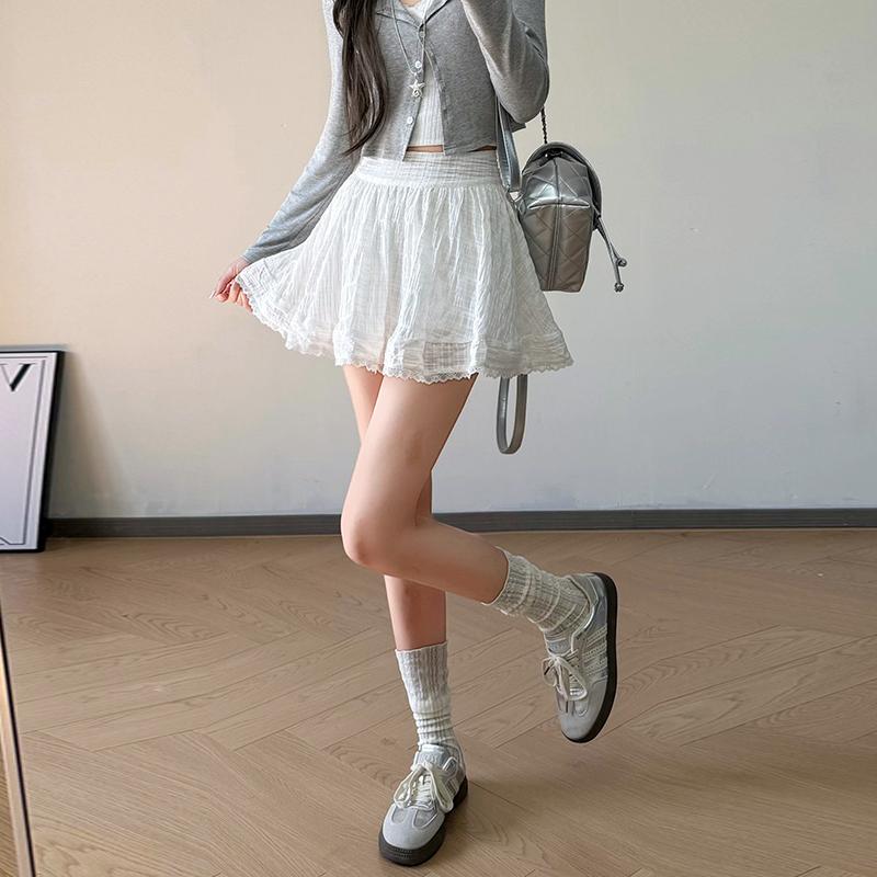 Women's Summer High Waisted A-line Cake Skirt Korean Sweet Half Skirt White Lace Short Skirt