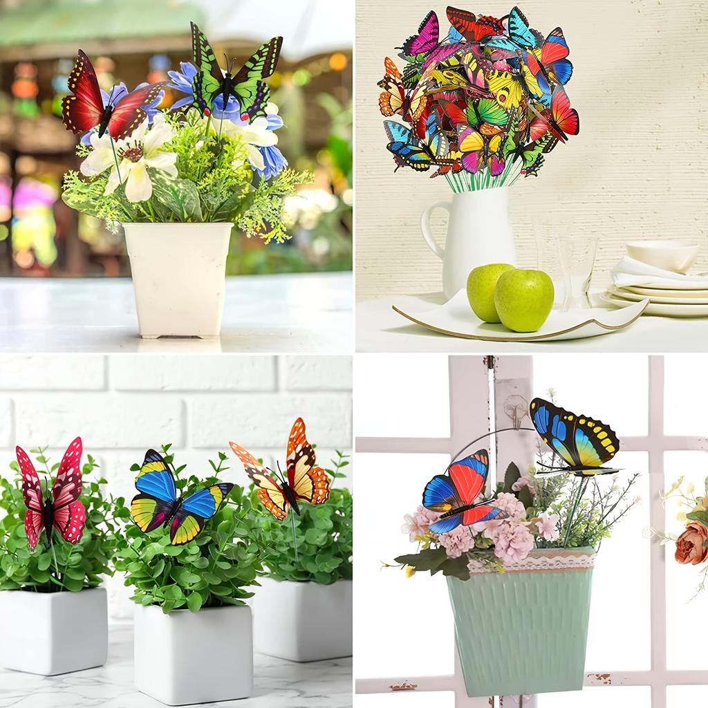 10-50pcs Butterflies Decoration Stakes Waterproof Colorful Whimsical Butterfly Stakes Ornaments Garden Yard Home Party Decor