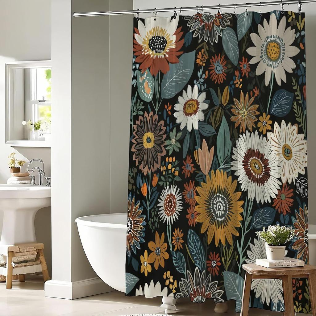 Boho Kwiatowy Zestaw Zasłony Prysznicowej Bohemskie Kwiatowe Zasłony Prysznicowe Vintage Retro Rustykalne Akwarelowe Botaniczne Roślinne Zasłona Kąpielowa Róża