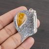 Natural Golden Fossil Coral Gemstone 925 Sterling Silver Jewelry  Pendant 2.09" AJP-2423