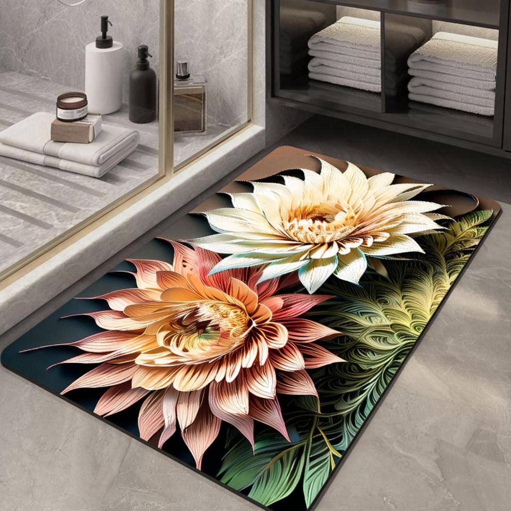 Diatom Printing Bathroom Thickening Mat Bath Non-slip Carpets In Wash Basin Bathtub Side Floor Rug Shower Room Doormat Memory Foam 3D Pad