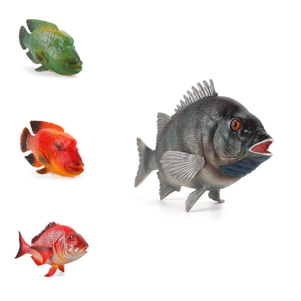 Conjunto de Modelos Realistas de Animais Marinhos Tropicais Apresentando Grupo de Peixes de Seda Vermelha e Decoração de Pargo