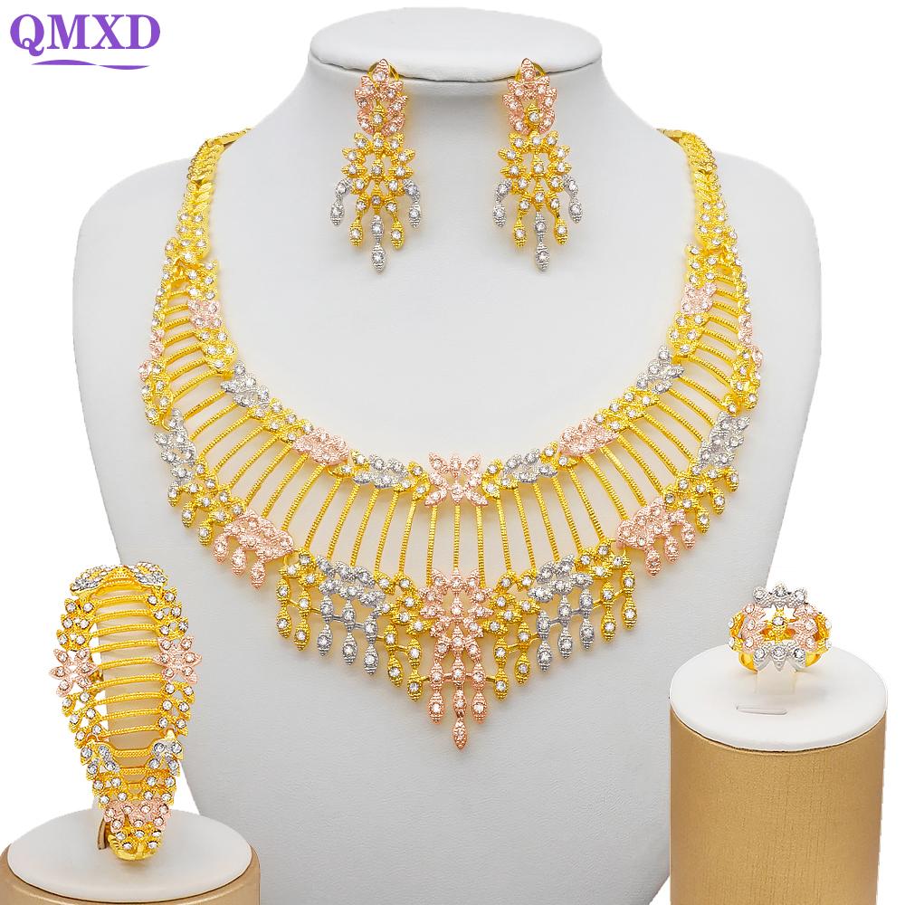 Dubai Gold Color Jewelry Sets African Indian Wedding Bridal Wife Gifts Necklace Bracelet Earrings Ring Jewelery For Women