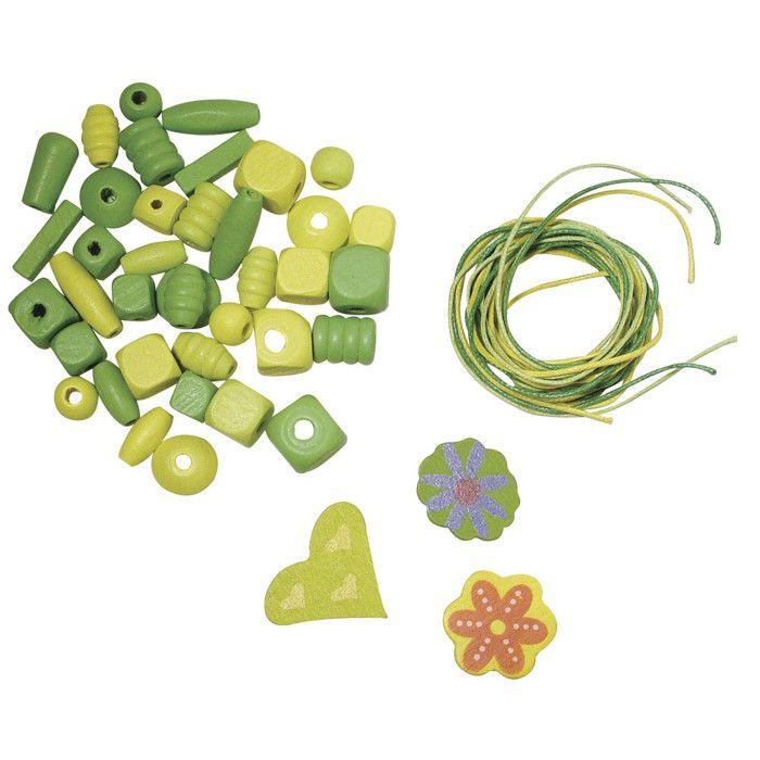 Assortiment Perles en bois: Cocktail, 50 g, vert moyen