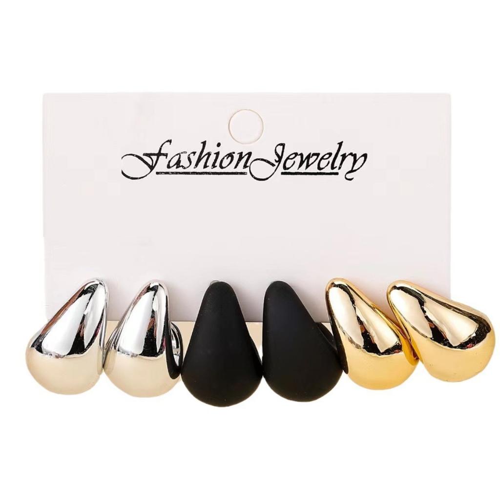 Hot-selling ins in Europe and America, three-color CCB water drop earrings set, simple and fashionable high-end stud earrings, earrings and accessorie
