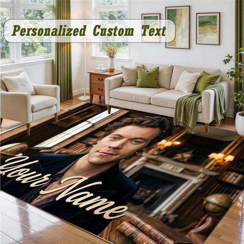 Crystal Velvet Square Rug Custom NameHarry Styles Pattern Non Slip Home Floor Decor Rug